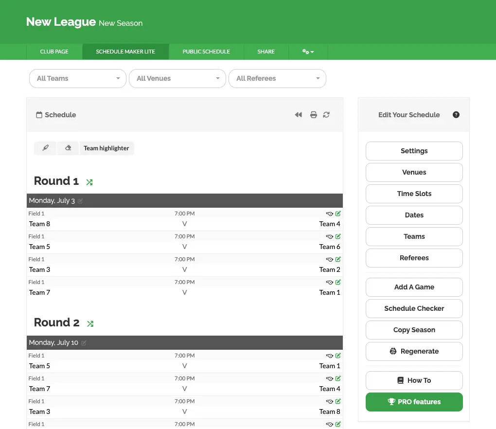 League tournament schedule generator leaguelobster